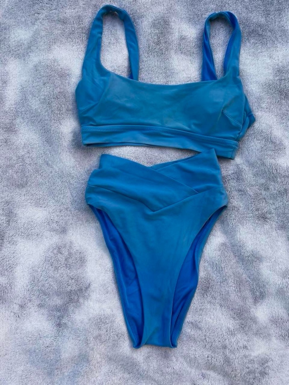 aerie Blue Scoop Crop Bikini Top with High-Waist Bottoms